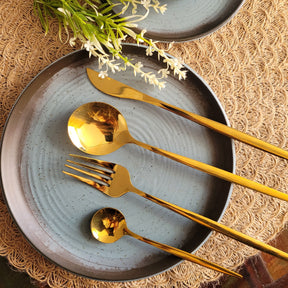 Conjunto de  24 Talheres Dourados Gold Glamour Em Aço Inox -Compre 1 Leve 2