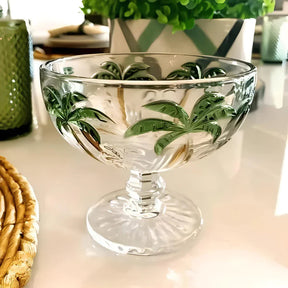 Jogo 6 Taças Sobremesa Vidro Grosso Palm Tree 310ml com Relevo Tropical | Lar Equipado