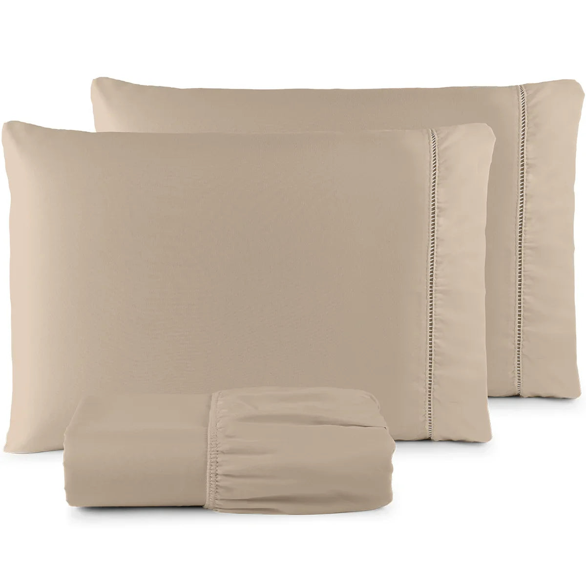 Conjunto de Lençóis QUEEN 3 Peças - 400 Fios Micropercale com Ponto Palito
