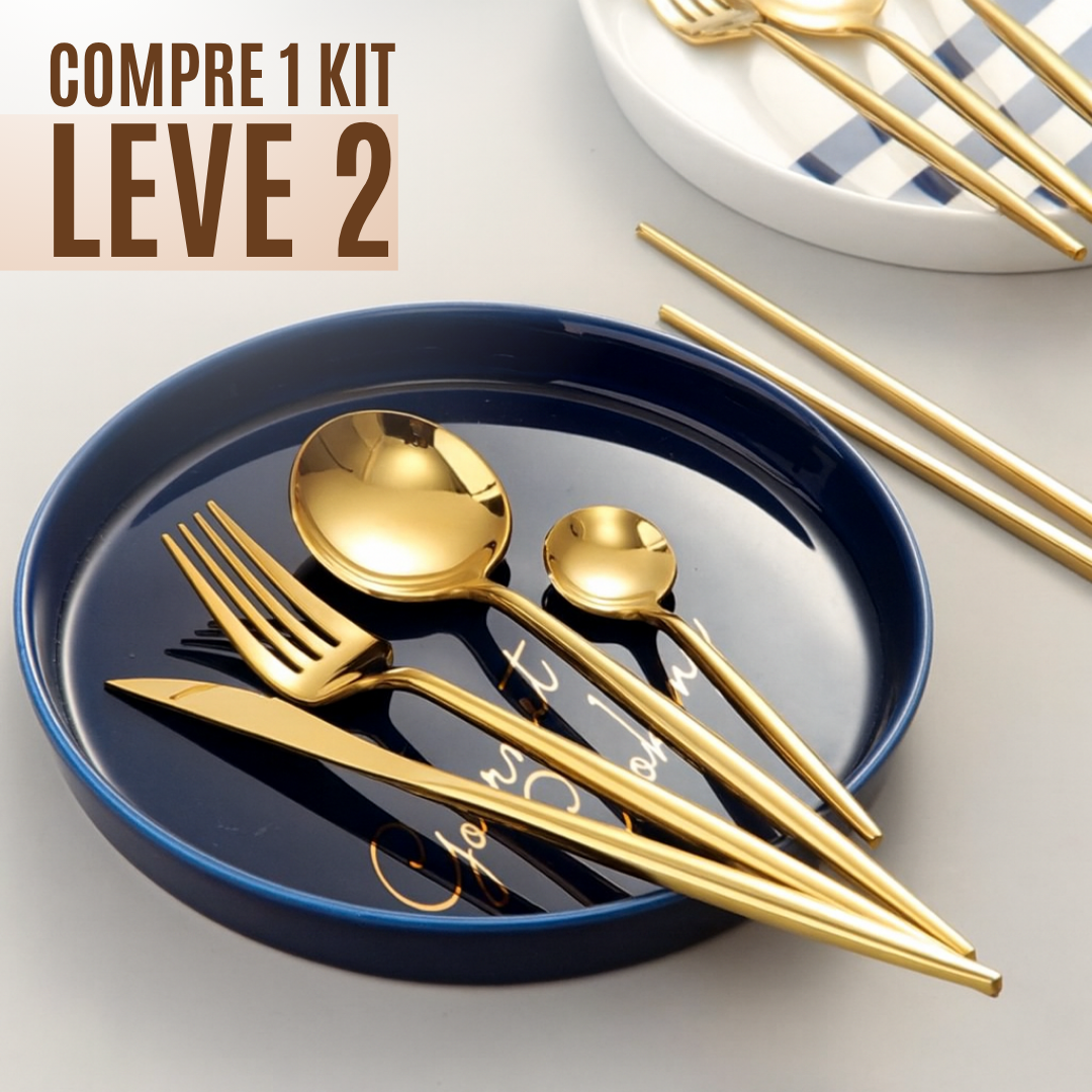 Conjunto de  24 Talheres Dourados Gold Glamour Em Aço Inox -Compre 1 Leve 2