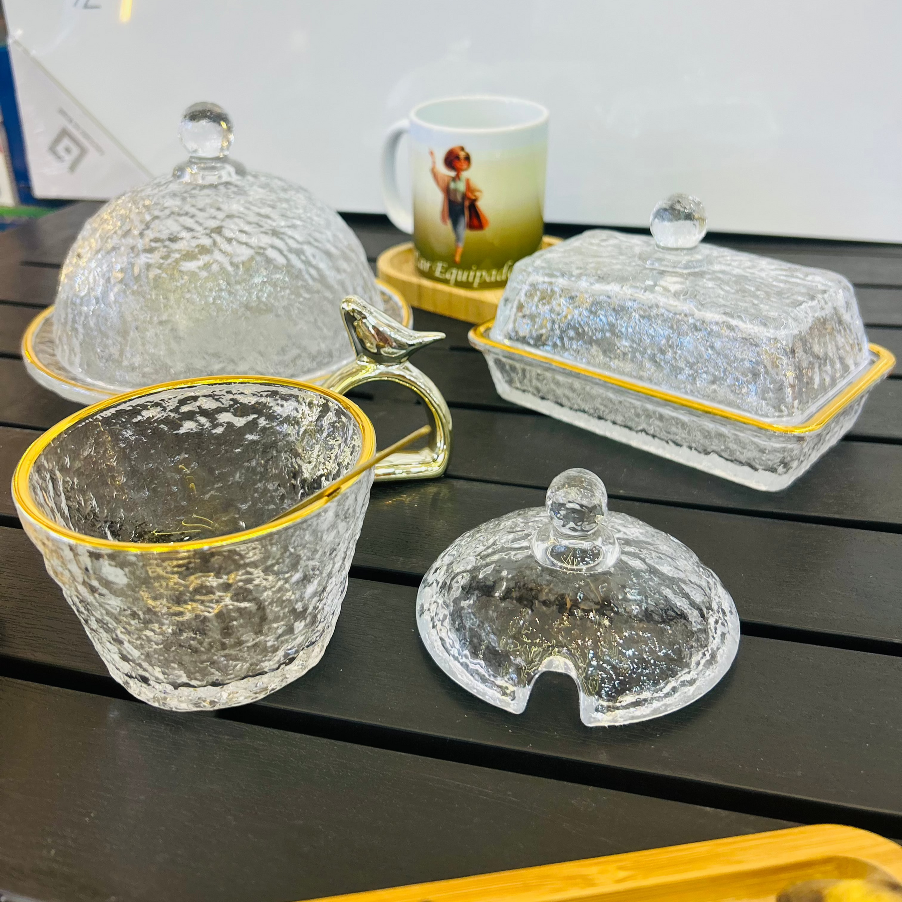 Conjunto de Queijeira + Manteigueira  + Açucareiro - Mesa Posta Lar Equipado