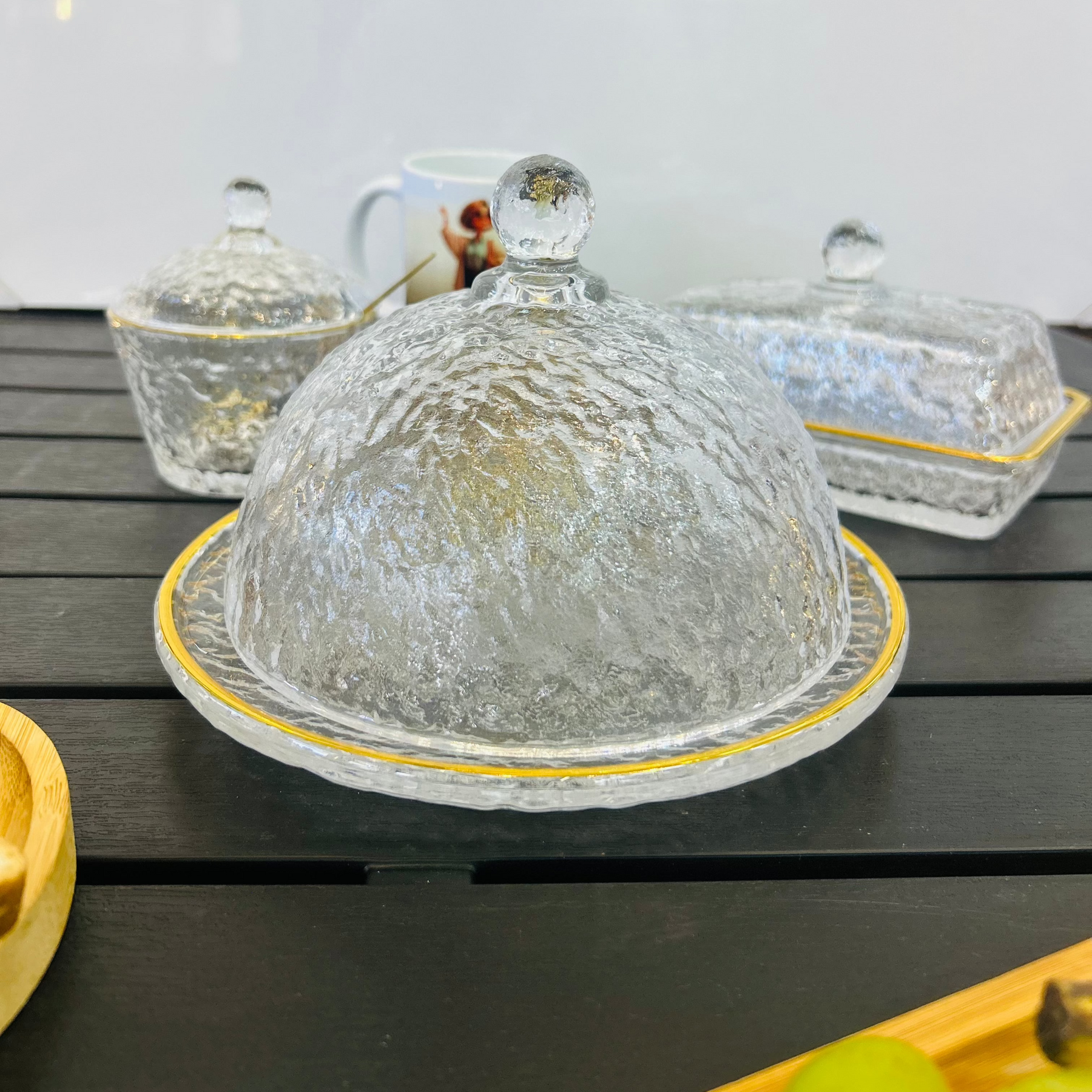 Conjunto de Queijeira + Manteigueira  + Açucareiro - Mesa Posta Lar Equipado