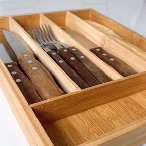 Porta Talheres de Bambu Extensível – Organização com elegância  nas suas Gavetas