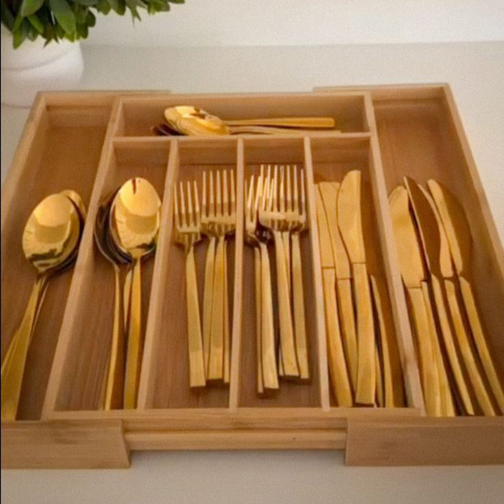 Porta Talheres de Bambu Extensível – Organização com elegância  nas suas Gavetas