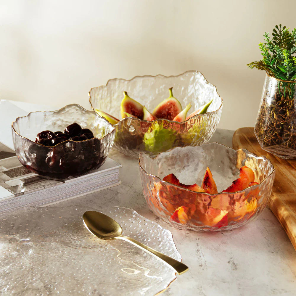 Kit 3 Bowls Cristal Martelado Taj com Fio de Ouro – Wolff