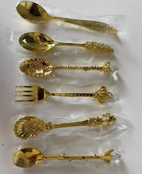 Conjunto 6 Colheres Vintage para Café e Sobremesa – Liga de Zinco Esculpida