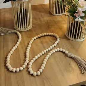 Colar de Mesa Decorativo com Contas de Madeira Natural – Estilo Boho Chic