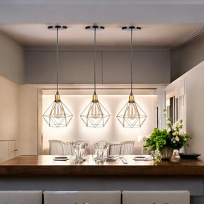 Luminária Pendente Aramado Diamante – Kit com 3 Unidades | Estilo Retrô Moderno para um Lar com Personalidade