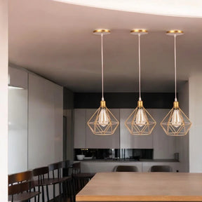 Luminária Pendente Aramado Diamante – Kit com 3 Unidades | Estilo Retrô Moderno para um Lar com Personalidade