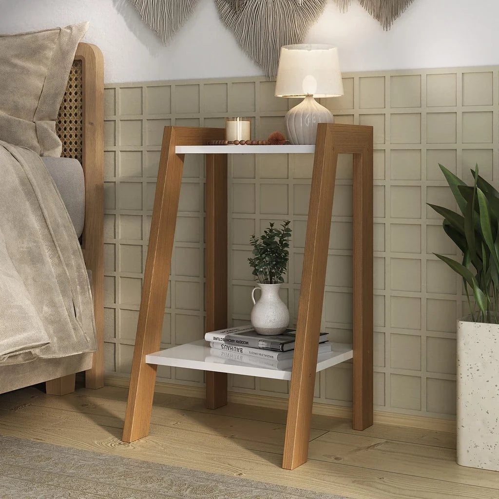 Mesa de Cabeceira  – Branco com Pés de Madeira Maria Alice