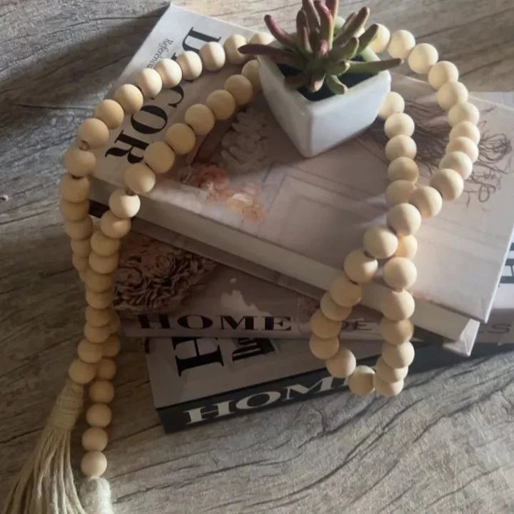 Colar de Mesa Decorativo com Contas de Madeira Natural – Estilo Boho Chic