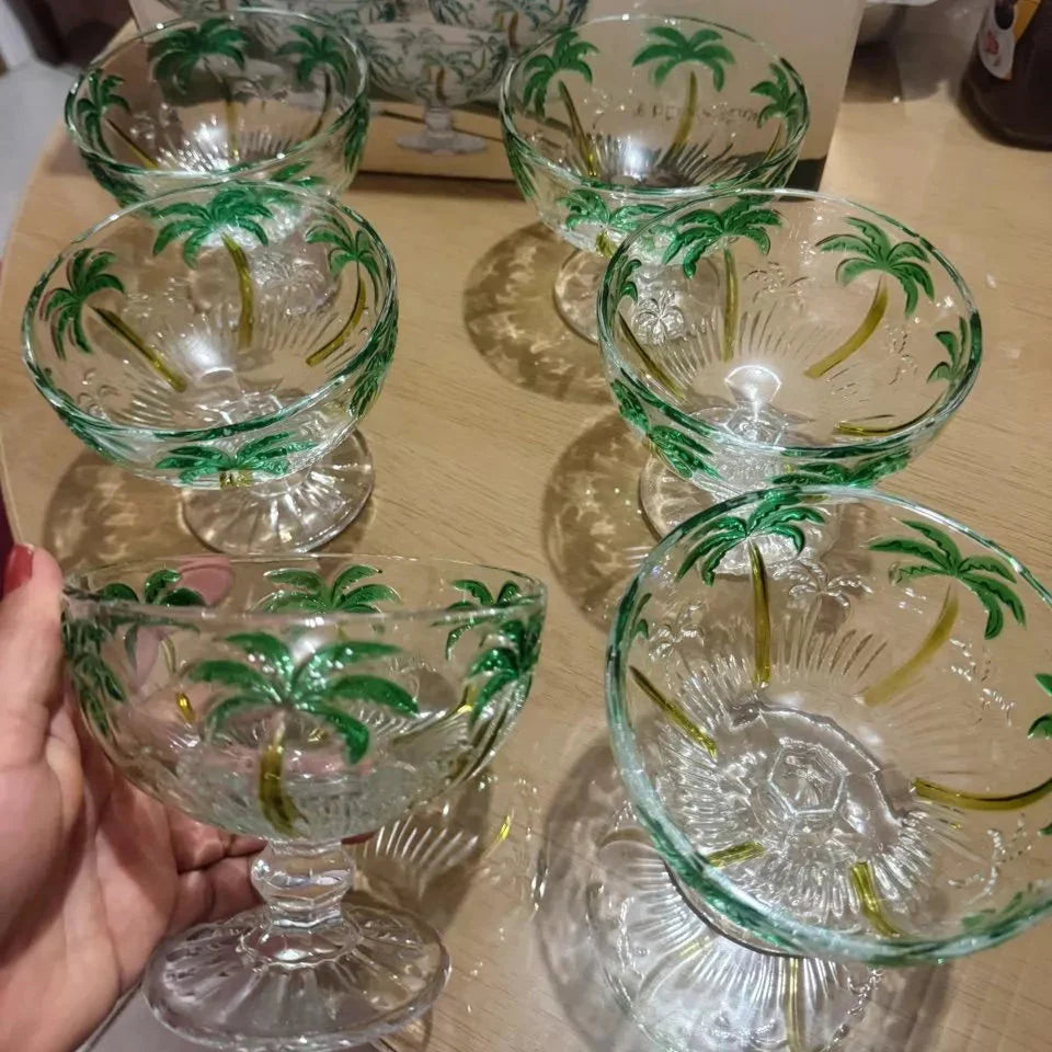 Jogo 6 Taças Sobremesa Vidro Grosso Palm Tree 310ml com Relevo Tropical | Lar Equipado