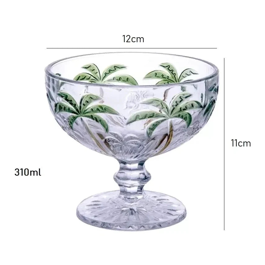 Jogo 6 Taças Sobremesa Vidro Grosso Palm Tree 310ml com Relevo Tropical | Lar Equipado