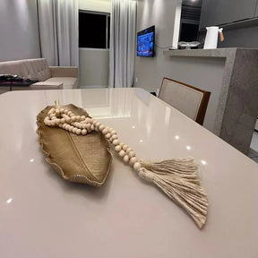Colar de Mesa Decorativo com Contas de Madeira Natural – Estilo Boho Chic